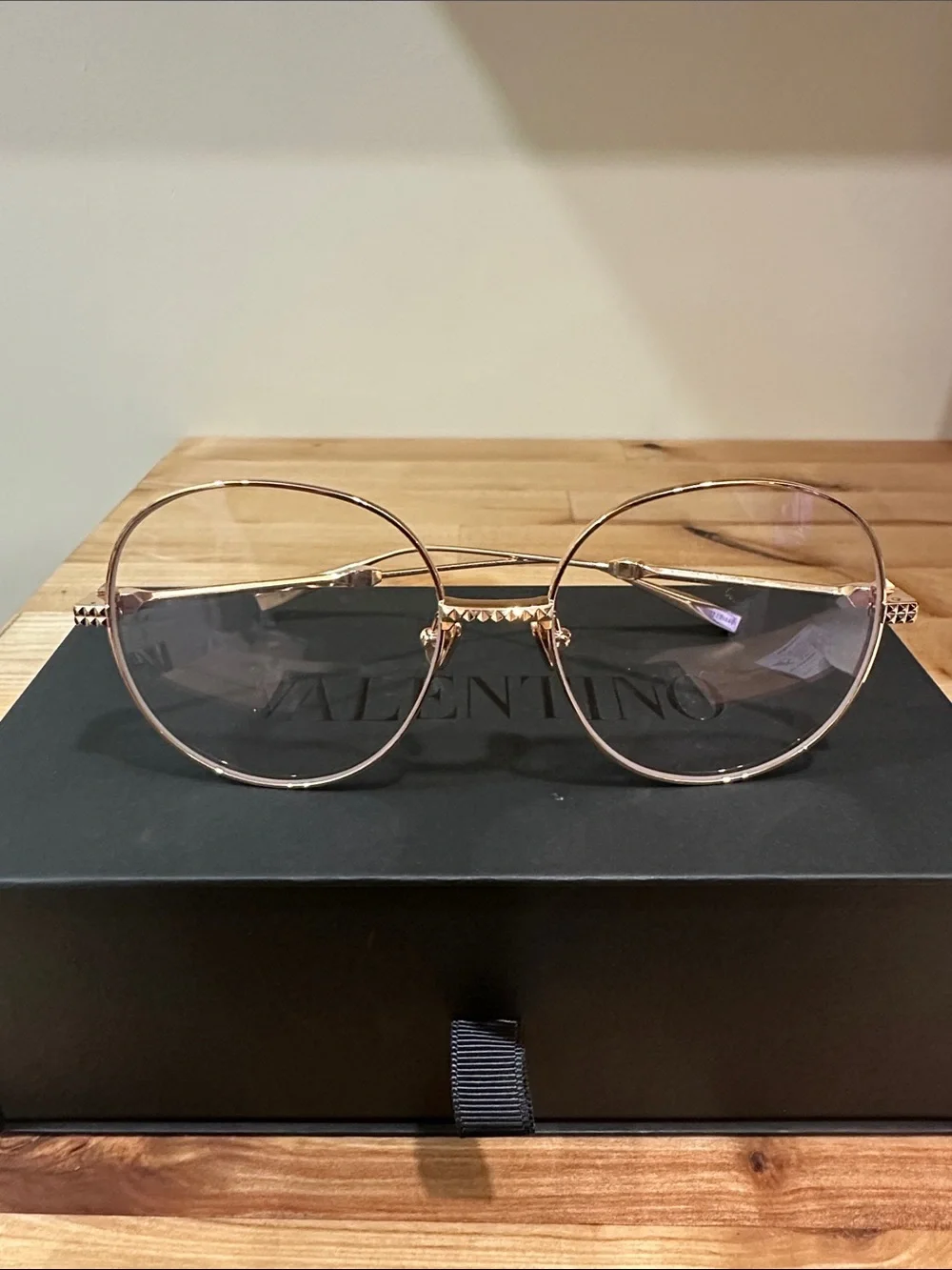Valentino Round Gold Metal Frame Glasses; NWOT